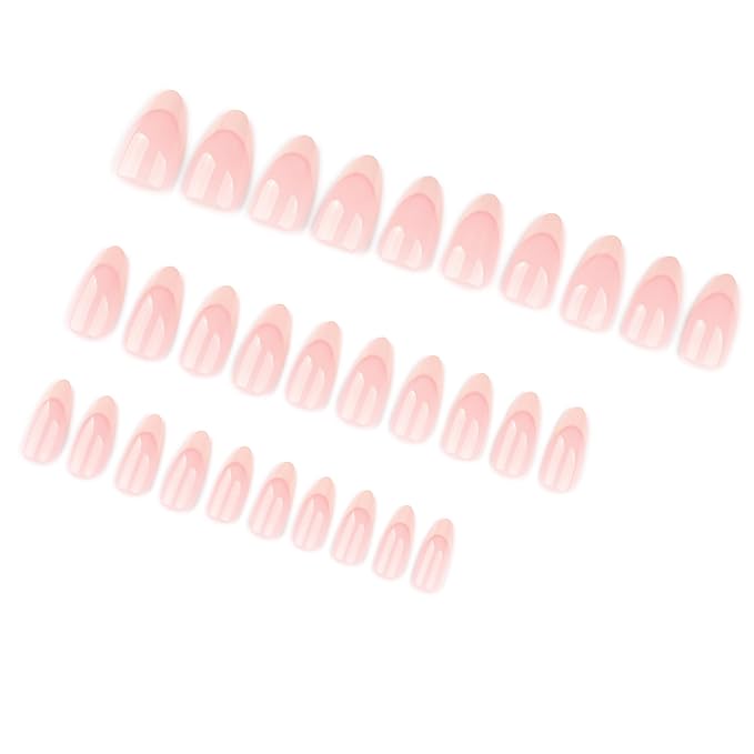 XZMeiLun White French Tips Press On Nails Medium Almond, White French Soft Gel Stick On Nails, Designer Reusable Acrylic Nail Press Ons, Fake Nails With Glue On Nail, Wedding False Nail For Women