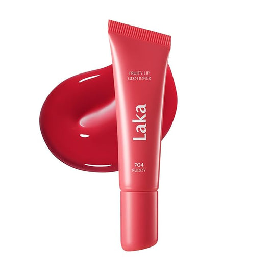 Laka Fruity Lip Glotioner, 10ml/0.33 fl.oz, Lip Gloss with High Shine Vivid Colors, Jelly tip for Hygienic & Easy Application, Plumping Conditioner, Vegan, K-Beauty (#704 Ruddy)