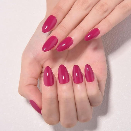 evpct Rose Red Glossy Press on Nails Short Almond, Glossy Fake Nail Stick on Nail for Women Gift with Kit, Salon Quality Soft Gel Stick on Acrylic False Nails Reusable Full Cover for Women Manicure