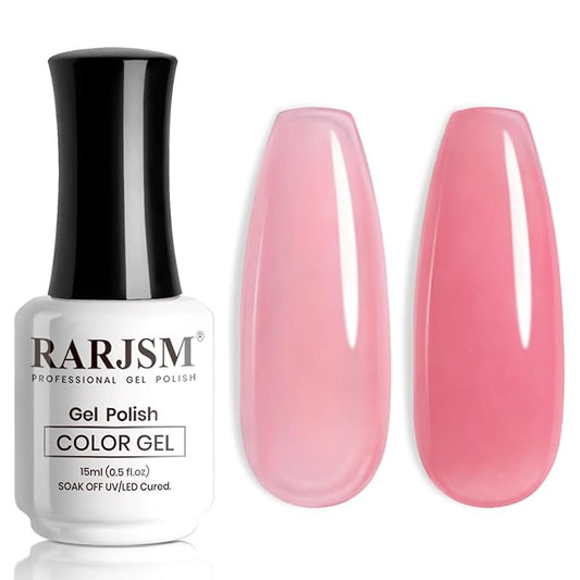 RARJSM Nude Peach Pink Gel Nail Polish Sheer Neutral Skin Tone Color Ice Jelly Rosy Red Pink Gel Polish Transparent Nail GelPolish Soak off UV LED Cured for Home Salon DIY Manicure 15ml Single Bottle