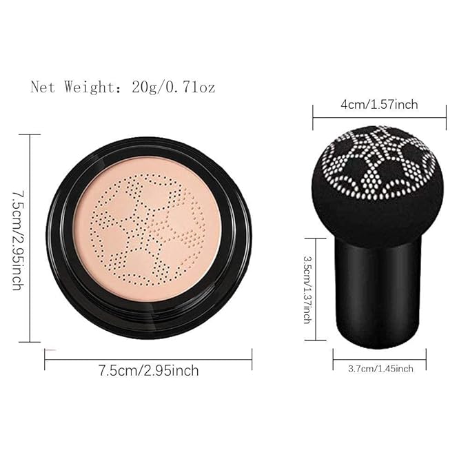 Air Cushion CC Cream Mushroom Head Foundation Makeup, BB Cream Face Makeup Foundation for Mature Skin, Moisturizing Natural Coverage, Tattoo cover up, Even Skin Tone for All Skin Types (Nude)