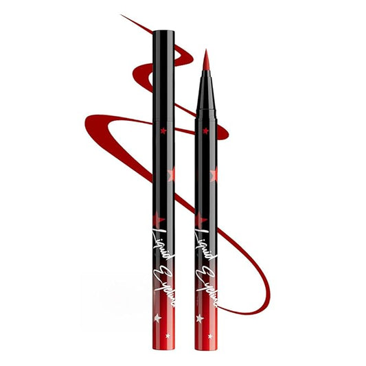 Red Matte Liquid Eyeliner Pen, Waterproof Smudge Proof Eye Liner Pencil, Brown Liquid Liner for Face Body Paint, Long Lasting & Quick Dry Bright Colorful Eyeliner Pen Eye Makeup #10