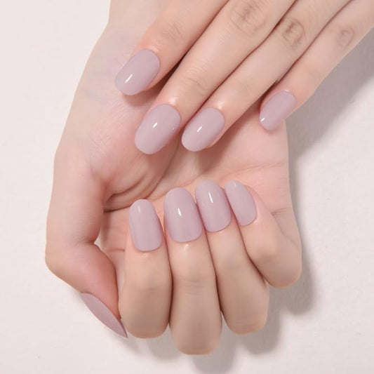 evpct Nude Medium Oval Glossy Press on Nails for Women Gift, Glossy Nude Fake Nail with Nail Kit Manicure Kit, Soft Gel Full Cover Reusable Stick on Soft Acrylic False Nails Perfectly Fit