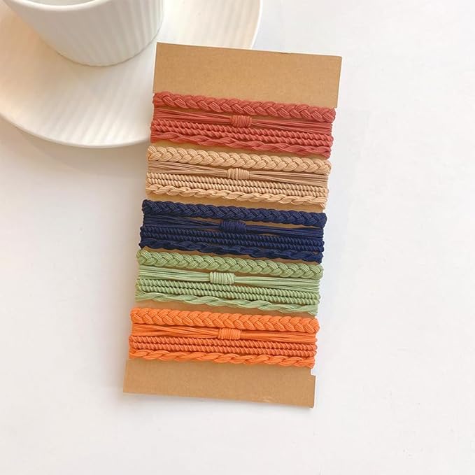 Multistyle Hair Ties Set: Gentle High Elasticity Ponytail Scrunchie Bracelet for Women (15-Braid Weaving Set:20, One Size)