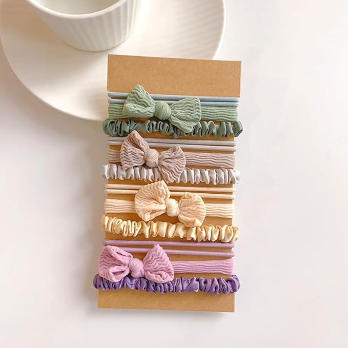 Multistyle Hair Ties Set: Gentle High Elasticity Ponytail Scrunchie Bracelet for Women (34-Bow Design Set:16, One Size)