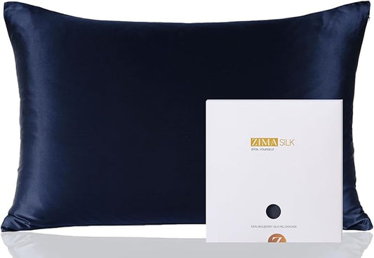ZIMASILK 100% Pure Mulberry Silk Pillowcase for Hair and Skin Health,Soft and Smooth,Both Sides Premium Grade 6A Silk,600 Thread Count,with Hidden Zipper,1pc (King 20''x36'',Navy Blue)