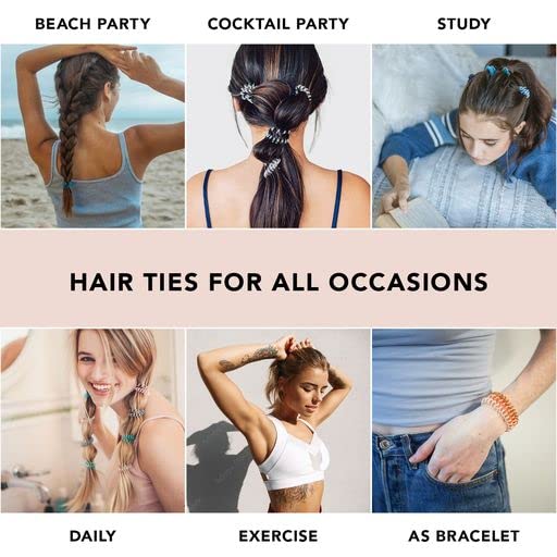 Kitsch Spiral Hair Ties for Women – Black Elastic Hair Ties No Damage, Ponytail Holders for Thick and Thin Hair – Creaseless and Dent-Free Coil | Ideal Gifts for Women - 8pc Set, Black