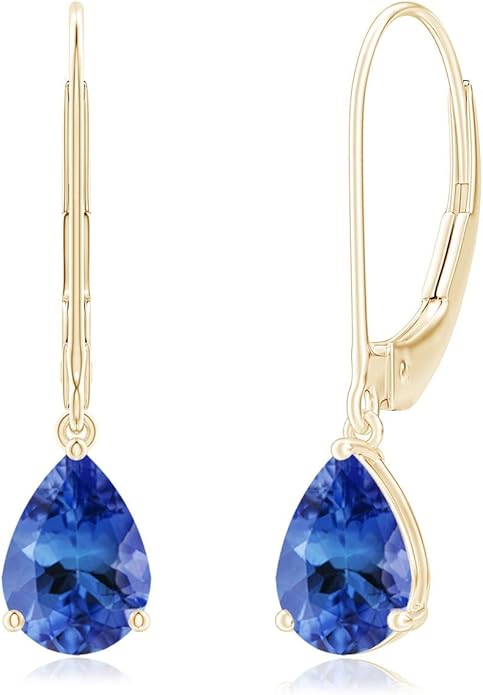 ANGARA Natural Tanzanite Earrings for Women | Solitaire Pear-Shaped Tanzanite Leverback Earrings in 14K Solid Gold/Platinum | December Birthday, Anniversary, Gemstone Jewellery Gift
