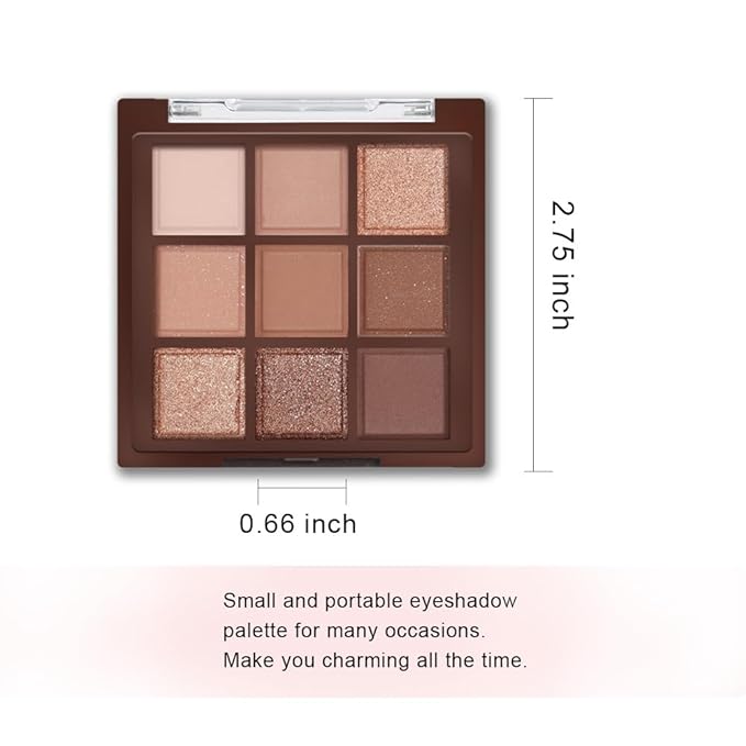 9 Colors Neutral Brown Glitter Eyeshadow Palette – Matte & Shimmer High Pigment Long-Lasting Blendable Bronze Gold Nude Eye Shadow for Soft Glam, Smokey Eyes, Daily Makeup & Mature Lids