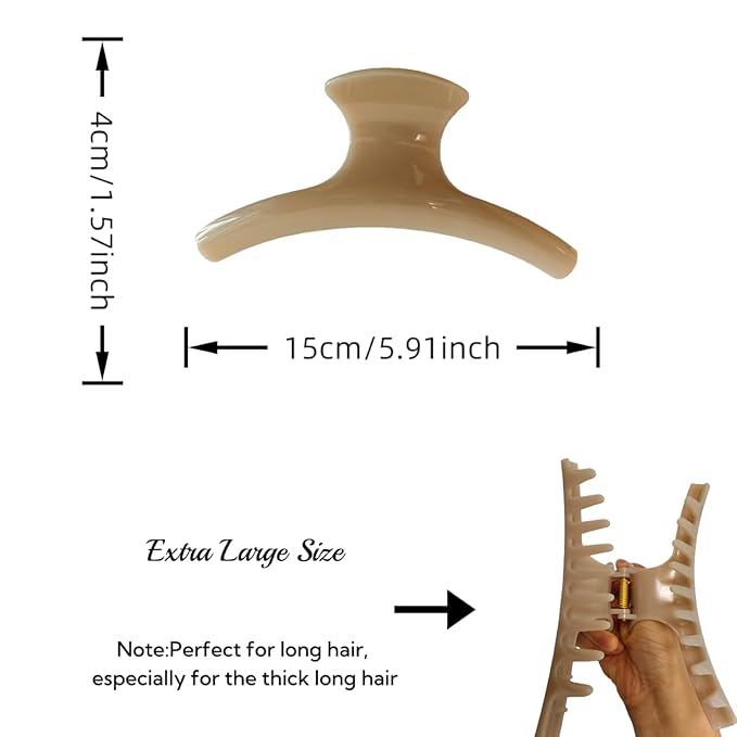 5.9 Inch Extra Large Hair Clips for Women, Glossy Big Butterfly Claw Clips for Thick Long Curly Wavy Hair, Non Slip & Strong Hold, Jumbo Lady Shower Claw Clip, Neutral Hair Claws(Beige) ﻿
