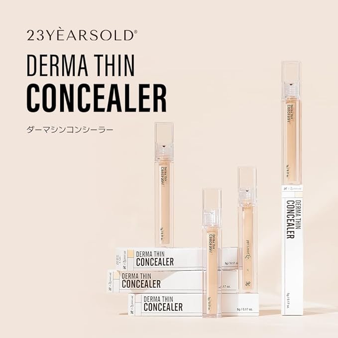 [23YEARSOLD Derma] Thin Concealer #1 (Glow Beige) – Sensitive-Skin Friendly, Lightweight & Long-Lasting with Redness-Soothing SWEETONE Formula for a Natural Finish, Easy-to-Carry 0.17 fl oz