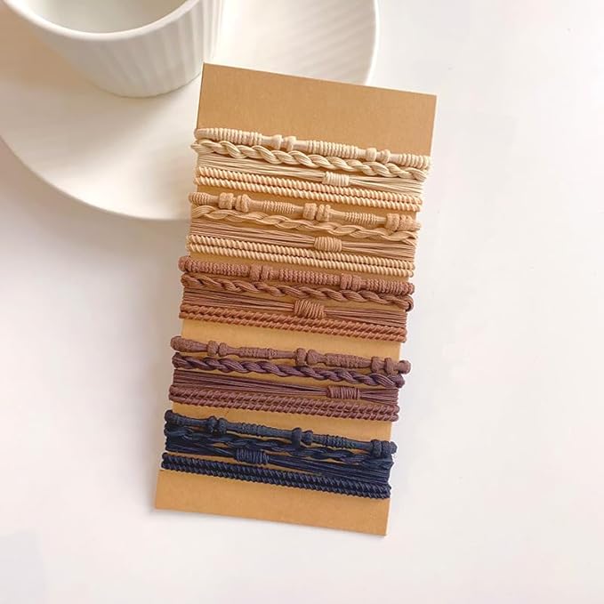 Multistyle Hair Ties Set: Gentle High Elasticity Ponytail Scrunchie Bracelet for Women (10-Bamboo Cream Coffee Set:20, One Size)