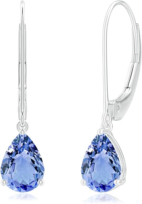 ANGARA Natural Tanzanite Earrings for Women | Solitaire Pear-Shaped Tanzanite Leverback Earrings in 14K Solid Gold/Platinum | December Birthday, Anniversary, Gemstone Jewellery Gift