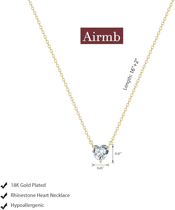 Airmb Cute Heart Necklace for Women Gold/Silver Plated Heart Pendant Choker Necklaces Tendy Love Heart Chain Necklace Dainty Gold/Silver Necklace Jewelry Gifts for Women