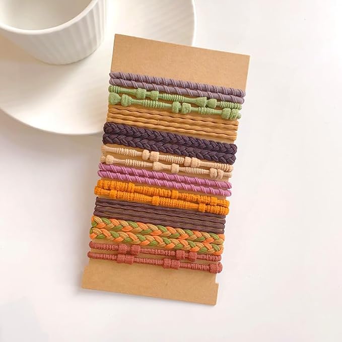 Multistyle Hair Ties Set: Gentle High Elasticity Ponytail Scrunchie Bracelet for Women (9-Bamboo Mixed Color Set:20, One Size)
