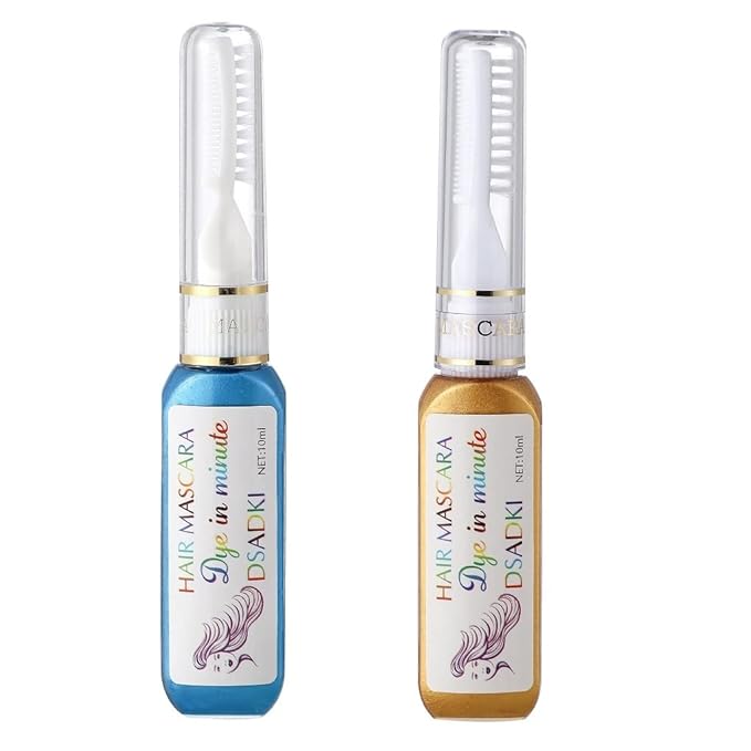 DSADKI Temporary Hair Color Mascara Washable Hair Dye Stick Non-toxic Instant Hair Chalk Dye for Girls Women (Turquoise Blue+Gold)