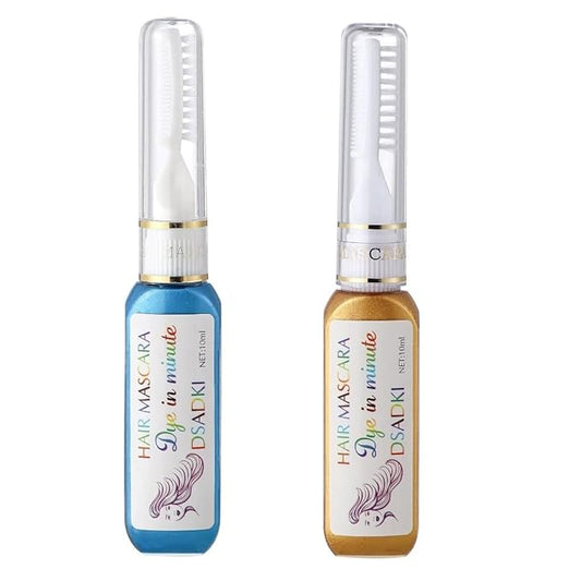 DSADKI Temporary Hair Color Mascara Washable Hair Dye Stick Non-toxic Instant Hair Chalk Dye for Girls Women (Turquoise Blue+Gold)