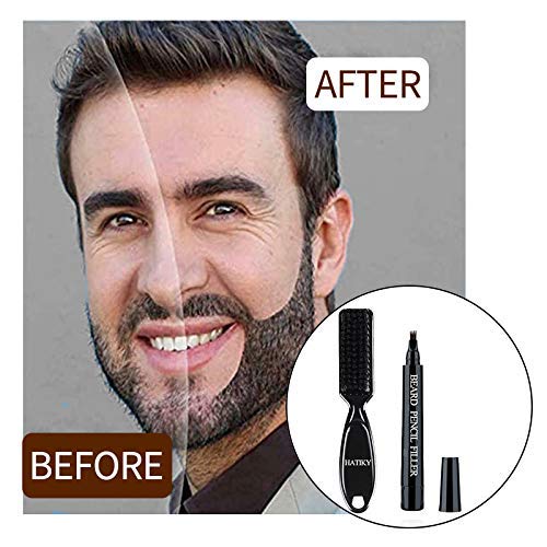 HATIKY Beard Pencil Filler for Men- Water Proof& Sweat Proof, Long Lasting -Beard Pen with a Micro-Fork Tip Applicator Creates Natural Looking Beard, Moustache & Eyebrows