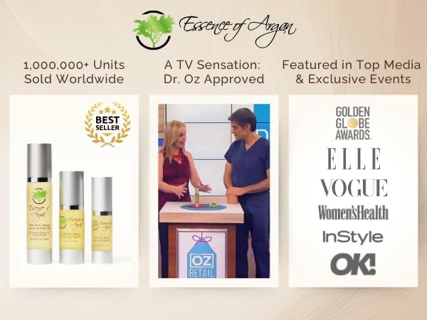 Essence Of Argan Moroccan Argan Oil for Hair, Skin & Nails - Natural Eco-Certified Cold Pressed Oil for Skin Moisturization - Non-Greasy Formula for Hair and Nail Growth - 1.7 Oz /50ml