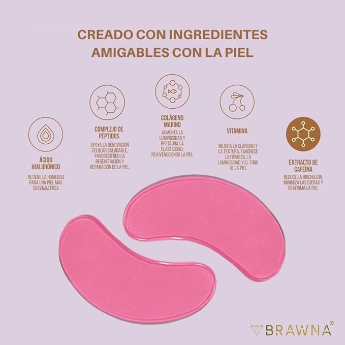 BRAWNA Under Eye Patches – Hydrogel Masks with Collagen, Peptides & Kojic Acid – For Puffy Eyes, Fine Lines, Dark Circles & Brightening – Rose – 24 Pairs