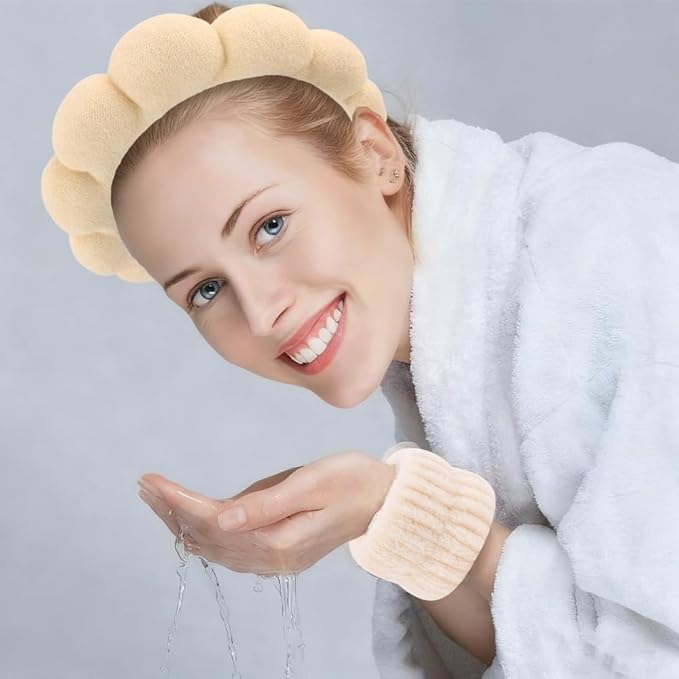 Aprince Spa Headbands and Wristbands Set Bulk 27Pcs, Terry Cloth Headbands for Washing Face, Skincare Makeup Headband for Women Girls, Puffy Padded Cloud Headband Soft Absorbent Wrist Towels