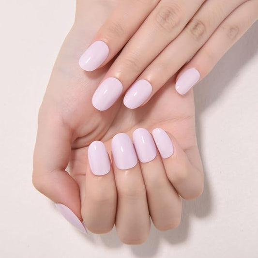 evpct Pale Mauve Medium Oval Glossy Press on Nails for Women Gift, Glossy Pale Mauve Fake Nail with Kits Manicure Kit, Soft Gel Full Cover Reusable Stick on Soft Acrylic False Nails Perfectly Fit