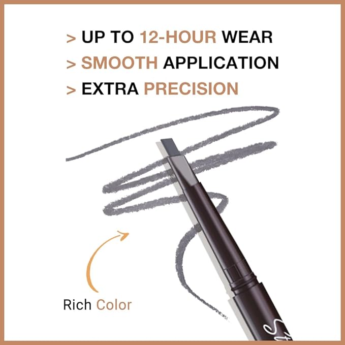 4 Packs Retractable Eyebrow Pencils for Women, Waterproof Ash Gray Eye Brow Pen with Brush for Eye Makeup, Dual-Sided Soft Ultimate Definer Sticks, Fine Tip lapiz de cejas