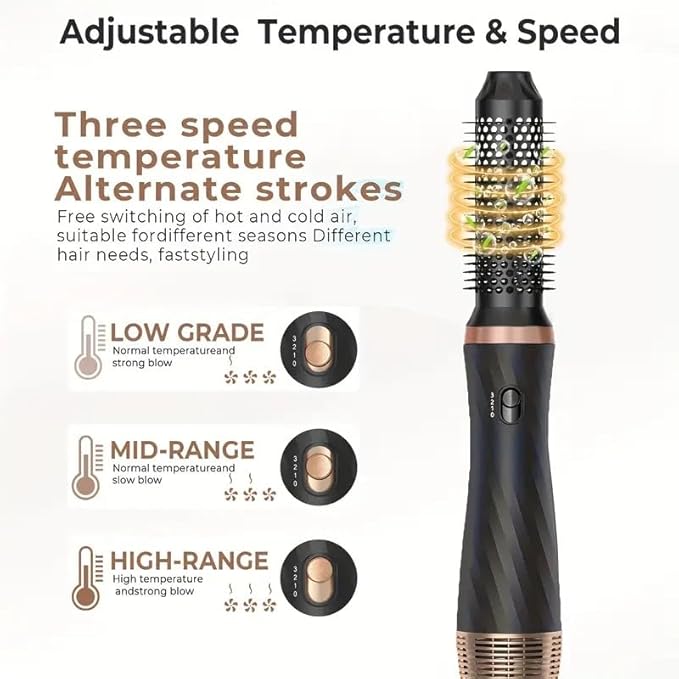 Atopskins 5 in 1 Hair Dryer Brush -Ionic Auto Wrap Curler & Straightener with 3 Heat Settings, Magic Hair Styler Salon-Grade Results for Women, Travel-Friendly Styler with ALCI Plug (A-Black)