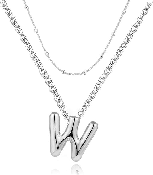 PANSHI Gold Initial Necklaces Gifts for Teen Girls Women Girlfriend Teen Girl Gifts Trendy Stuff Layered Bubble Letter Necklace Gold Jewelry Birthday Gift