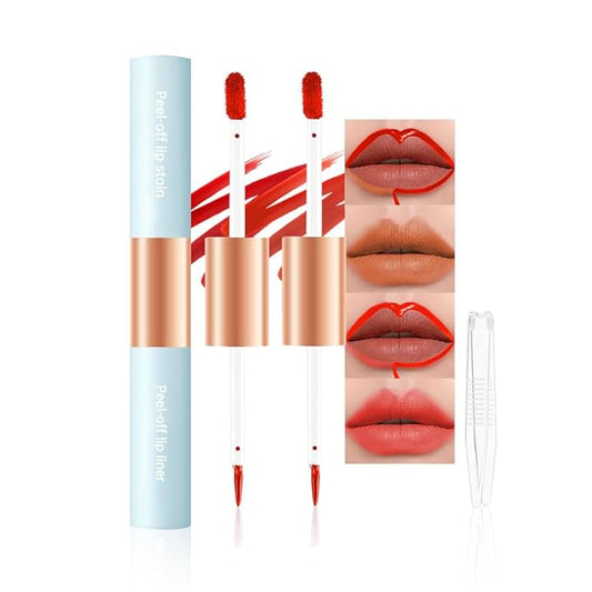Matte Lip Liner Peel Off Lip Stain, Long Lasting Peel Off Lip Liner Stain, Peel-off Lip Gloss For All Skin Types, Transfer-proof Highly Pigmented Color Waterproof, (03#+06#, Pack of 2)