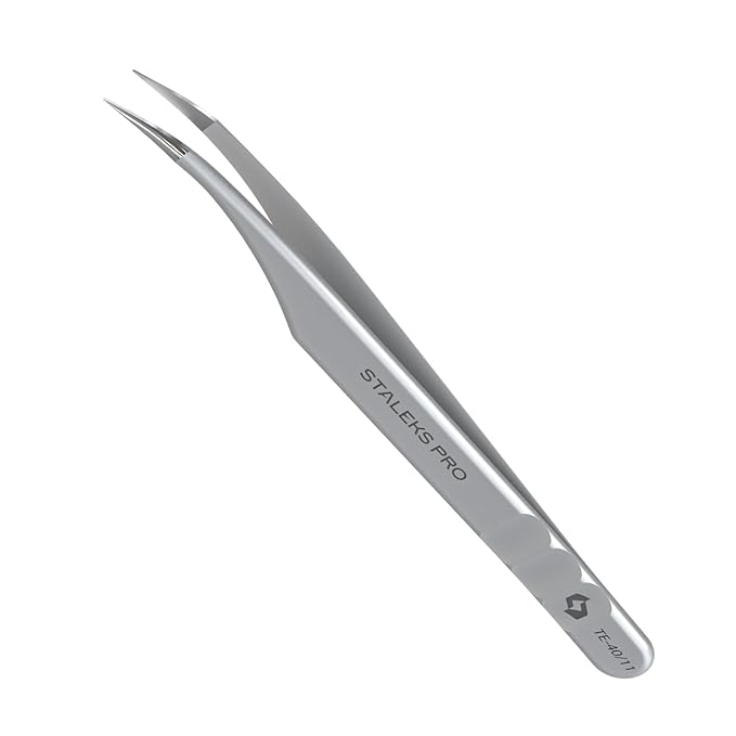Staleks Pro Professional Eyelash Tweezers Expert 40 Type 11 – Curved – Lash Separation – Stainless Steel – Anti-Fatigue Design