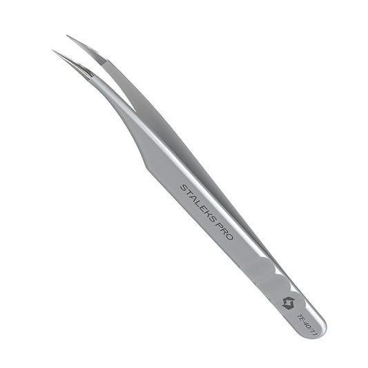 Staleks Pro Professional Eyelash Tweezers Expert 40 Type 11 – Curved – Lash Separation – Stainless Steel – Anti-Fatigue Design
