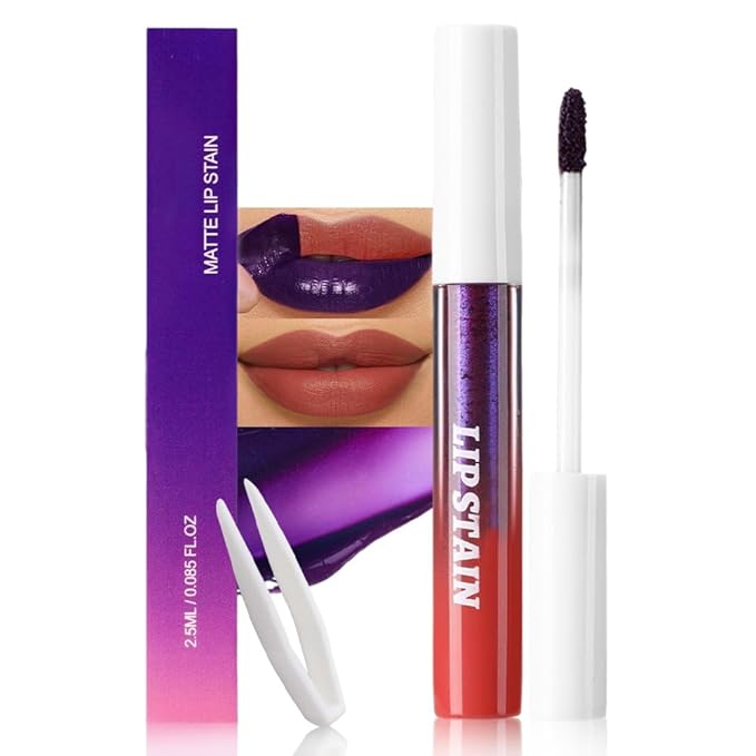 FAFAMOON Neutral Nude Brown Peel Off Lip Stain Tints with Tweezer, Matte Liquid Lipstick Lip Stain Long Lasting Waterproof for Women, Non-stick Cup Lipstick Peel Off High Pigmented Smudge-proof, 04#
