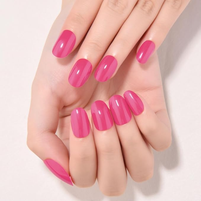 evpct Rose Red Medium Oval Glossy Press on Nails for Women Gift, Glossy Rose Red Fake Nail with Nail Kit Manicure Kit, Soft Gel Full Cover Reusable Stick on Soft Acrylic False Nails Perfectly Fit