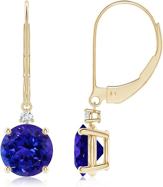 ANGARA Natural Tanzanite Earrings for Women | Tanzanite and Diamond Leverback Drop Earrings in 14K Solid Gold/Platinum | December Birthday, Anniversary, Gemstone Jewellery Gift