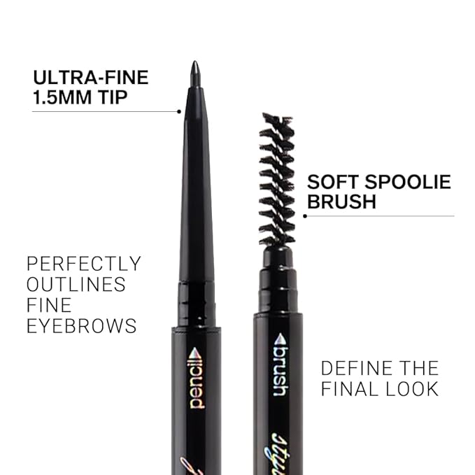Black Ultra-Fine Tip Eyebrow Pencils Pack for Women, Mechanical Precise Brow Pencil with Brush,Draws Tiny Brow Hairs, Defines, Fills Brows, Shapes, Contours, Combs, Waterproof