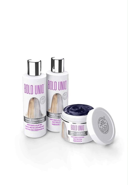 Purple Shampoo, Conditioner & Mask Trio Gift Set. Removes Brassy Yellow Tones. Lightens Blonde, Platinum, Ash, Silver & Grays. Paraben & Sulfate Free. PETA Approved Cruelty-free and 100% Vegan.