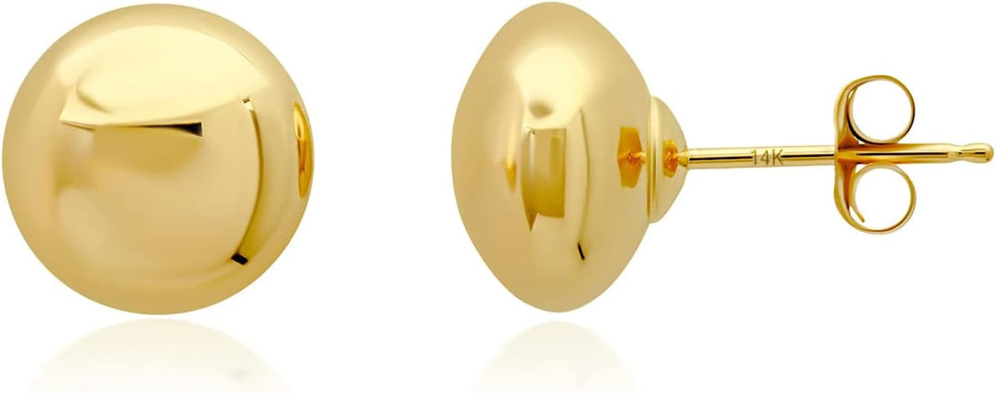 14K Gold Stud Earrings for Women | Yellow Solid Gold Flat & Full Ball Earrings with Gold Butterfly Backs | 4MM-8MM Hypoallergenic Real 14K Button Ball Studs for Women & Men by MAX + STONE