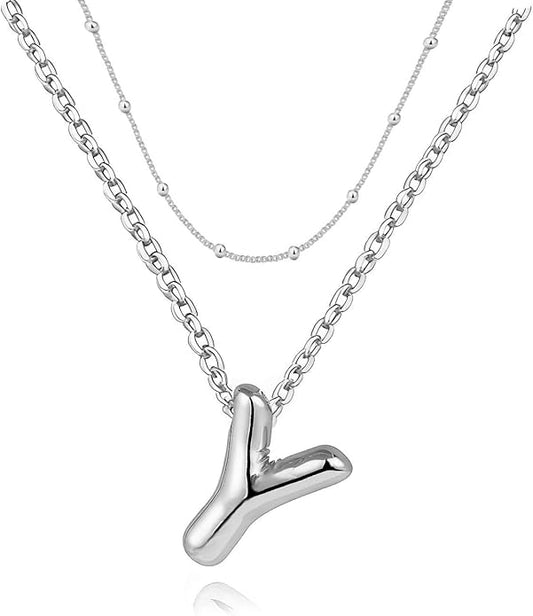 PANSHI Gold Initial Necklaces Gifts for Teen Girls Women Girlfriend Teen Girl Gifts Trendy Stuff Layered Bubble Letter Necklace Gold Jewelry Birthday Gift