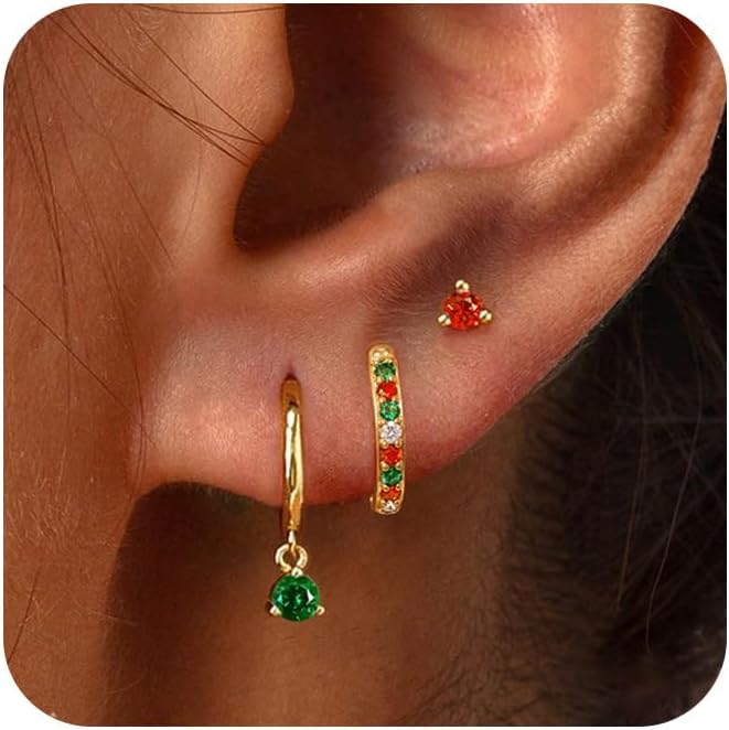 Freekiss 3 Pairs Gold Hoop Earrings Set: Dainty Stud Earrings Trendy Small 14K Gold Plated Hypoallergenic Dangle Cartilage Huggie Hoop Earrings for Women Gold Jewelry for Women Gifts