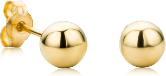 Orovi 14K / 10k Yellow Gold Round Ball Earrings. Solid Gold Earrings for Women Post & Butterfly Attach, Hypoallergenic, Lightweight, Secure Fit, Classic & Elegant Design. Includes Jewelry Box.