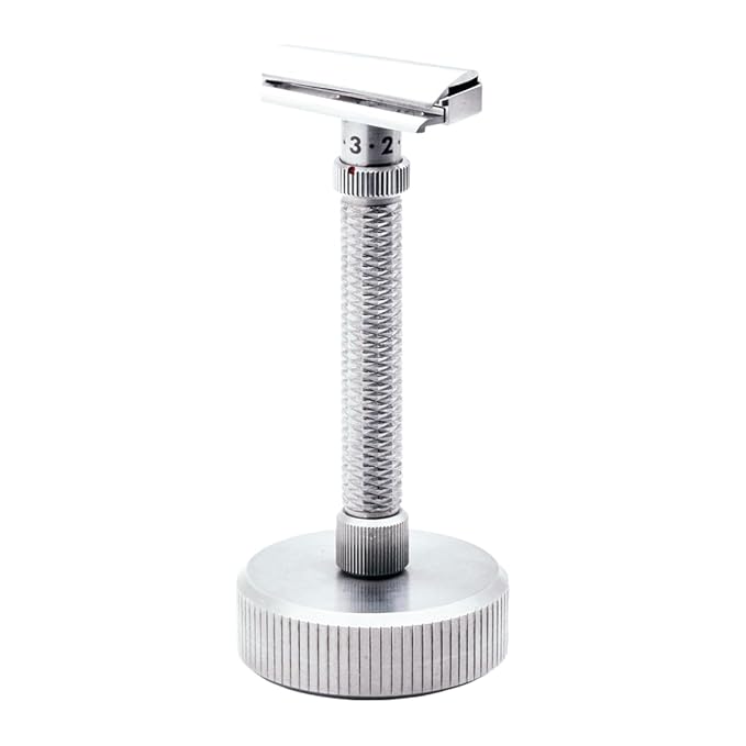 Rex Supply Co. Konsul XL Adjustable Slant Safety Razor – Stainless Steel Double Edge Razor with Long Handle & Diamond Grip | Customizable Shaving Precision | Made in USA | Wet Shaving Essential