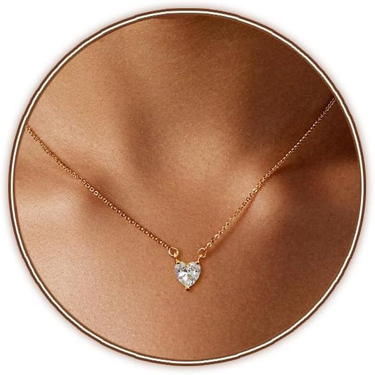 Airmb Cute Heart Necklace for Women Gold/Silver Plated Heart Pendant Choker Necklaces Tendy Love Heart Chain Necklace Dainty Gold/Silver Necklace Jewelry Gifts for Women