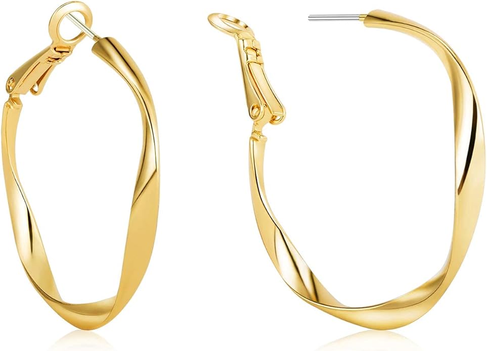Gold Hoop Earrings Set for Women: Thick 14k Gold Plated Oval Teardrop Sensitive Ear Jewelry Pack Hypoallergenic Hoops Earringsfor Women Fashion (20-35mm)