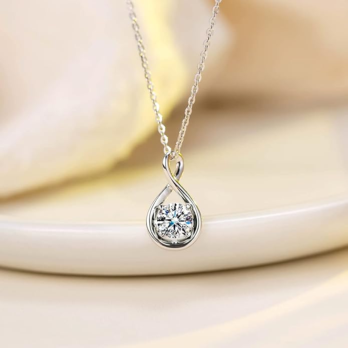 FANCIME 14K Solid Gold Birthstone Pendant with Sterling Silver Chain Infinity Gemstone Necklace Fine Jewelry Anniversary Birthday Christmas Gifts for Women Wife Her