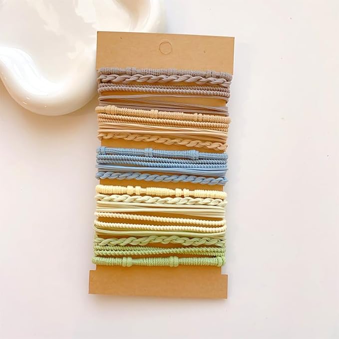 Multistyle Hair Ties Set: Gentle High Elasticity Ponytail Scrunchie Bracelet for Women (20-Bamboo Light Colors Set:20, One Size)