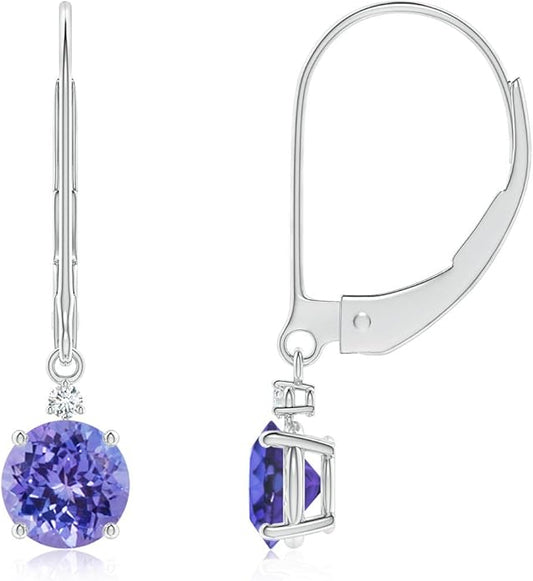 ANGARA Natural Tanzanite Earrings for Women | Tanzanite and Diamond Leverback Drop Earrings in 14K Solid Gold/Platinum | December Birthday, Anniversary, Gemstone Jewellery Gift