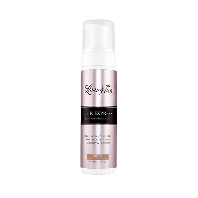 Loving Tan 2 HR Express Self Tanning Mousse, Medium - Streak Free, Natural, Professional Quality - 5+ Sunless Self Tanner Applications per Bottle, Cruelty Free, Naturally Derived DHA - 6.7 FL Oz