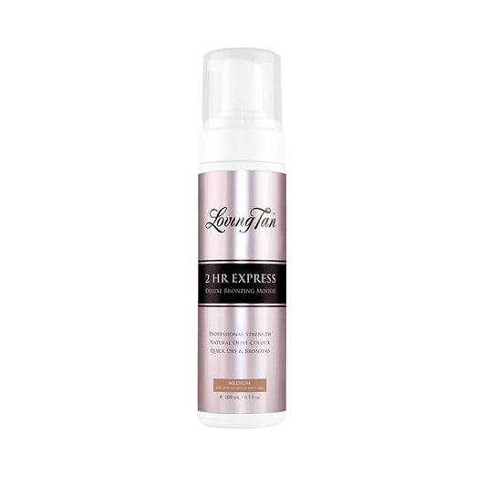 Loving Tan 2 HR Express Self Tanning Mousse, Medium - Streak Free, Natural, Professional Quality - 5+ Sunless Self Tanner Applications per Bottle, Cruelty Free, Naturally Derived DHA - 6.7 FL Oz
