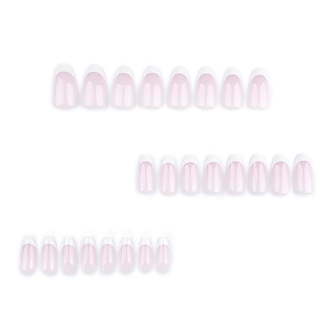 XZMeiLun White French Tips Press On Nails Almond Short, Grey Purple Press On Nails, Designer Reusable Acrylic Nails Press Ons, Fake Nails With Glue On Nails, Daily Wear Floral False Nails For Women